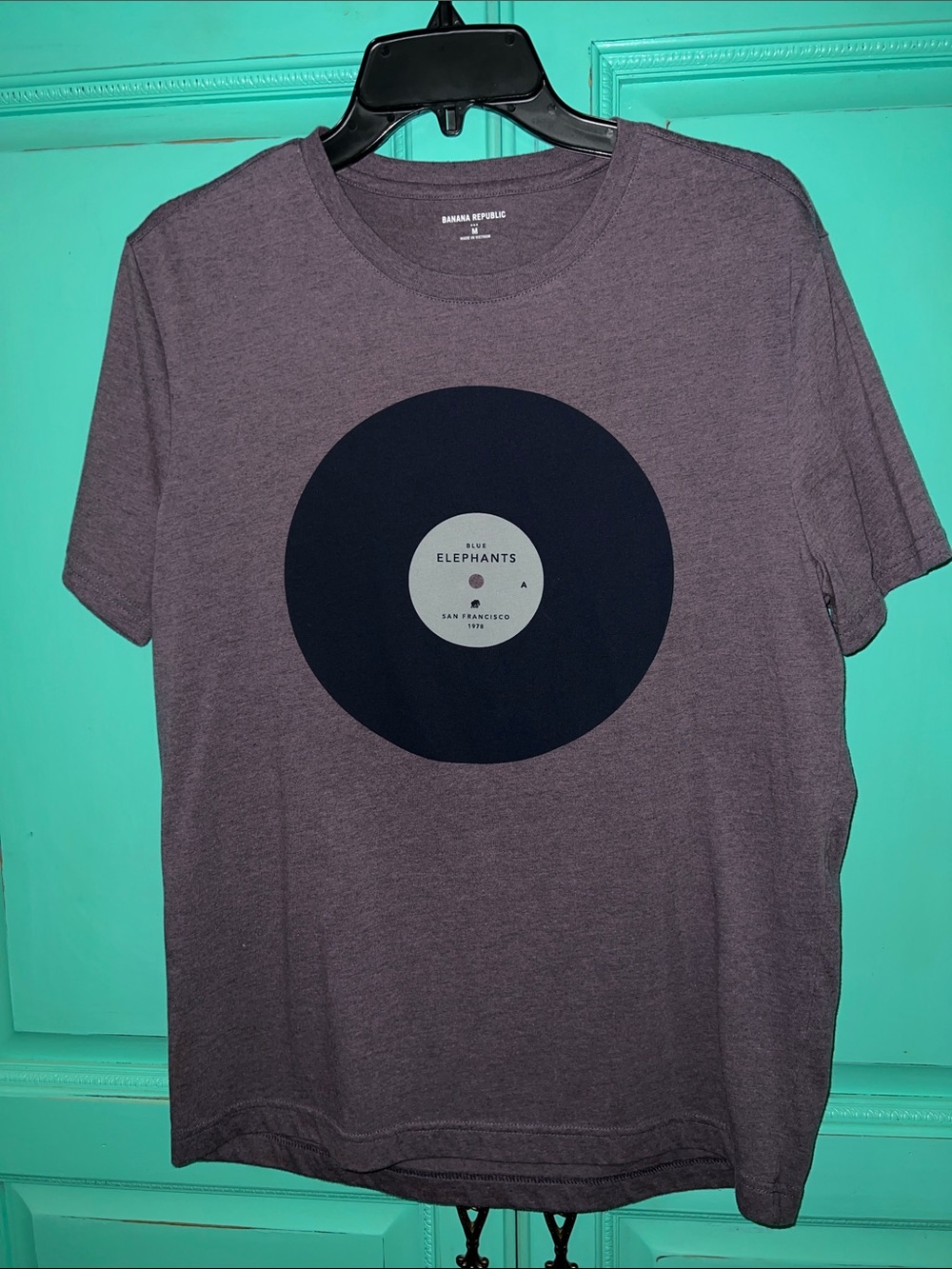Banana Republic Women’s Heather Purple Tee with Navy Record Graphic